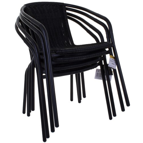 OUTDOOR GARDEN WICKER RATTAN BISTRO CHAIR BLACK METAL FRAME WOVEN PATIO SUMMER - Picture 3 of 8