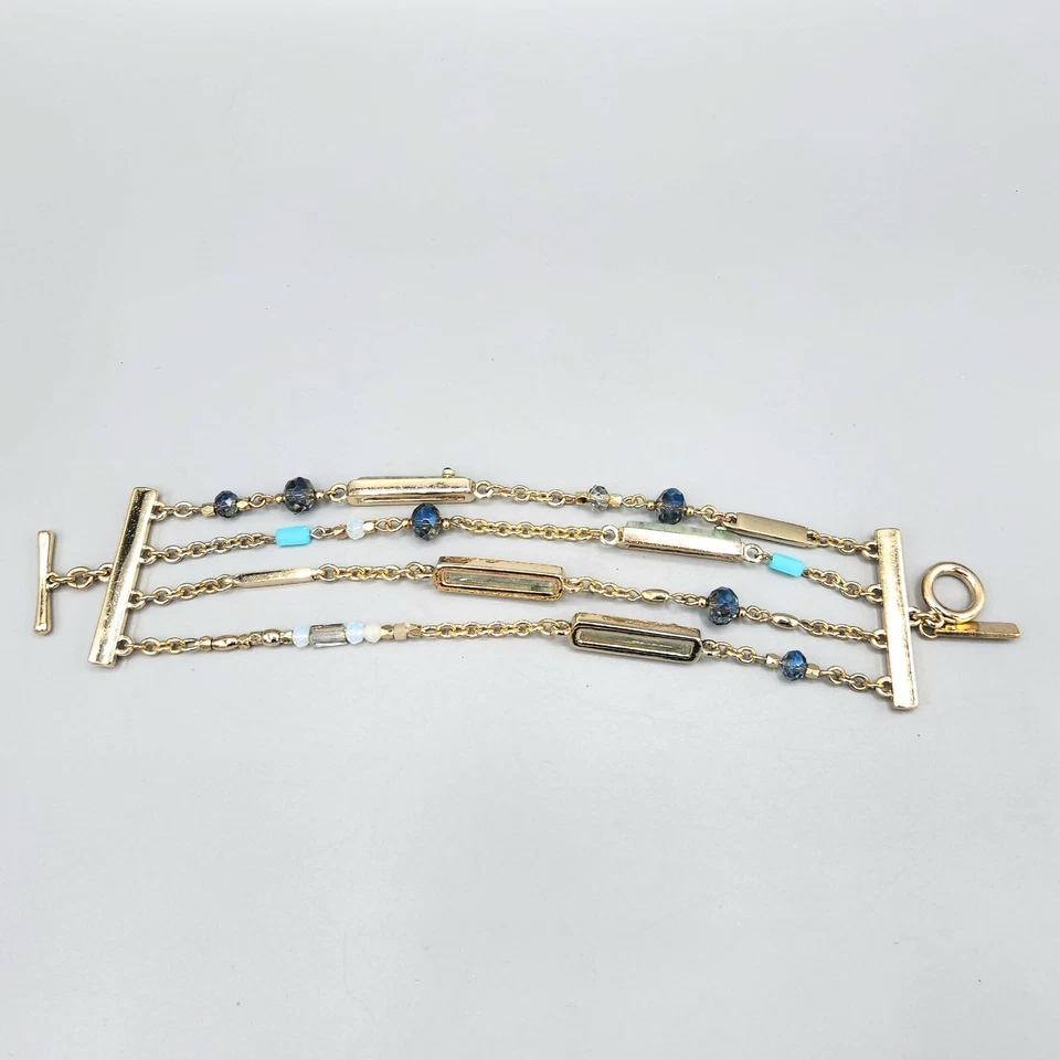 Destacado Contemporáneo: Brazalete Casa Blanca Mercado Negro 4 Cadenas Cristal Azul 8" Foto 3 de 4