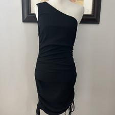 SHEIN Black One Shoulder Ruched Bodycon Dress Size