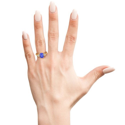 10K Yellow Gold 1 1/4 Carat Tanzanite and Two Diamond Heart Ring - Picture 6 of 7