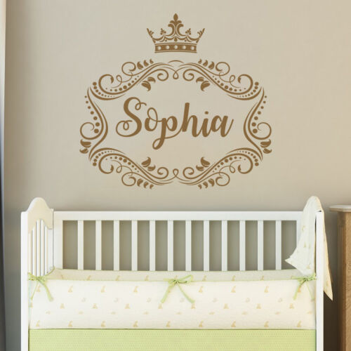  Frame Personalized Girl Name Wall Decal Princess Crown Girls Nursery Decor F41 - Picture 1 of 5