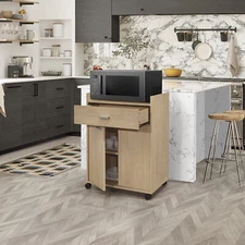 Kings Brand Furniture - Kitchen Microwave Cart with 1 Drawer and 2 Doors, Beech