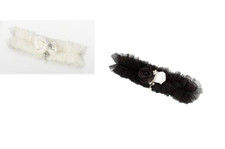 Tulle  Satin Jeweled Garter - Ivory or Black - Wedding Bride Garters