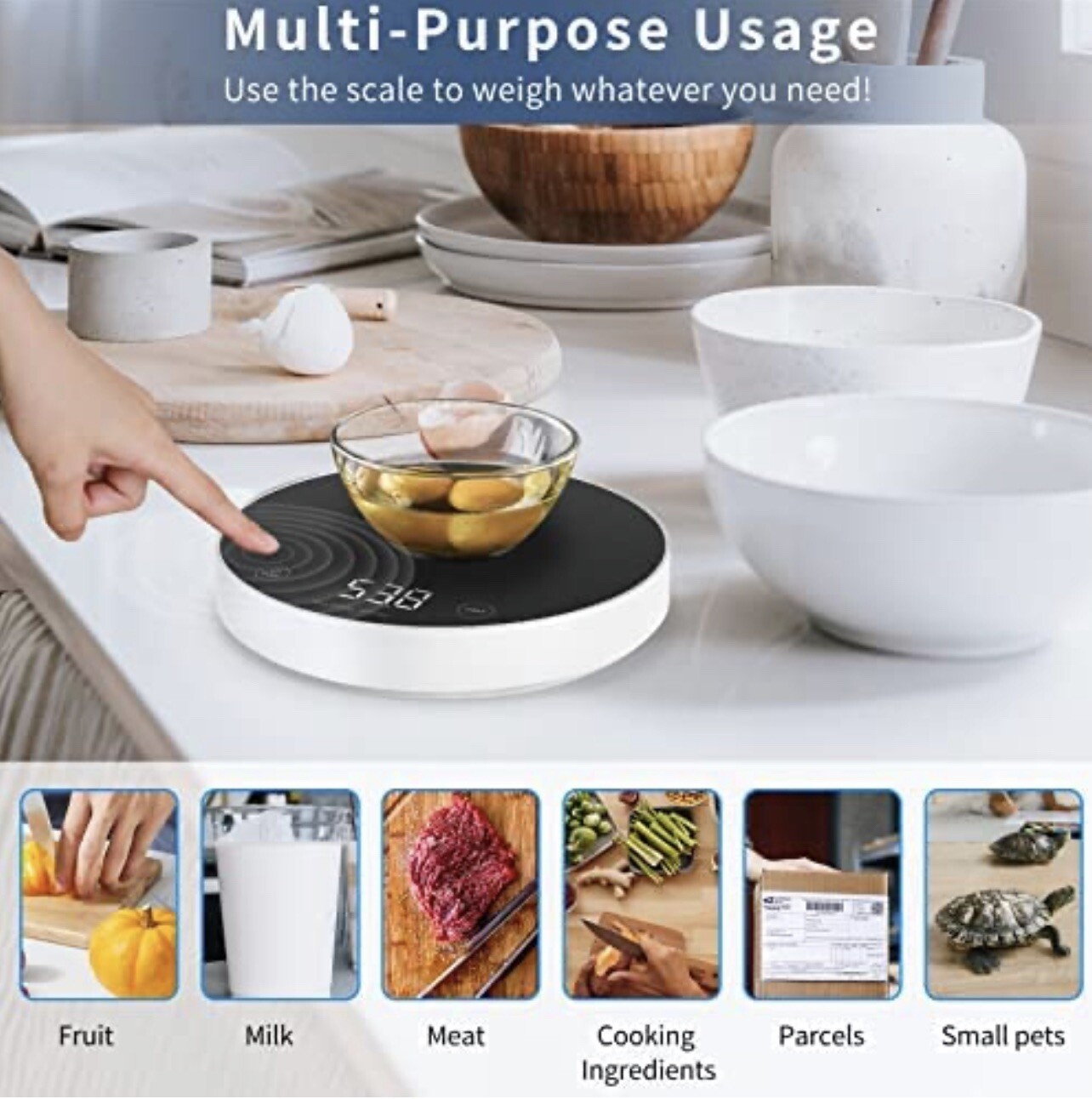 VOCOO Digital Kitchen Scales,Food Scale with Tempered Glass Platform