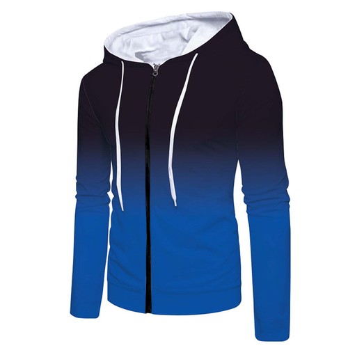 Men's Long Sleeve Zipper Hoodie Sweatshirt Gardient Prin Full Zip Outdoor Coat - Picture 14 of 47