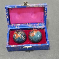 PAIR OF CHINESE CLOISONNE PHOENIX  DRAGON BAODING BALLS IN SILK BOX  YIN YANG