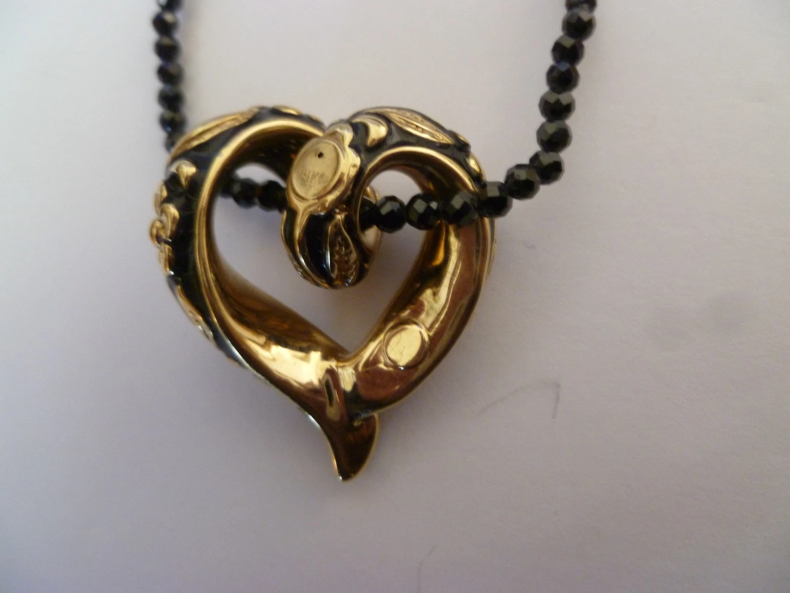 Bellezza Black Spinel Gold Tone, Black Openwork Floral Heart Pendant Necklace - product detail image 7