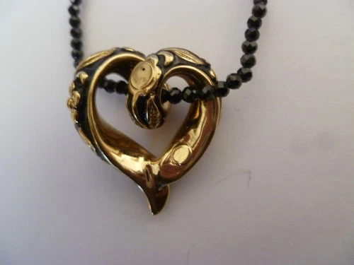 Bellezza Black Spinel Gold Tone, Black Openwork Floral Heart Pendant Necklace image 7