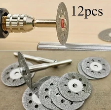 12pcs Diamond Cutting Disc Set 22mm with Mandrel Rotary Tool Grinder Parts - NEW