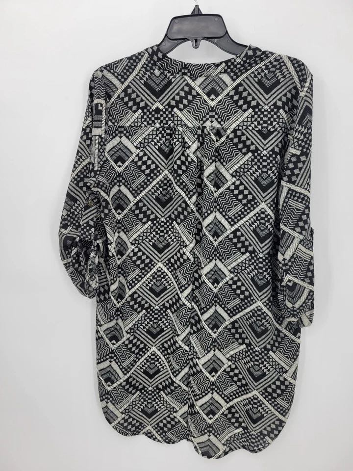 Top exuberante antropología para mujer mediano negro tostado geo estampado túnica larga festival Boh Foto 2 de 4