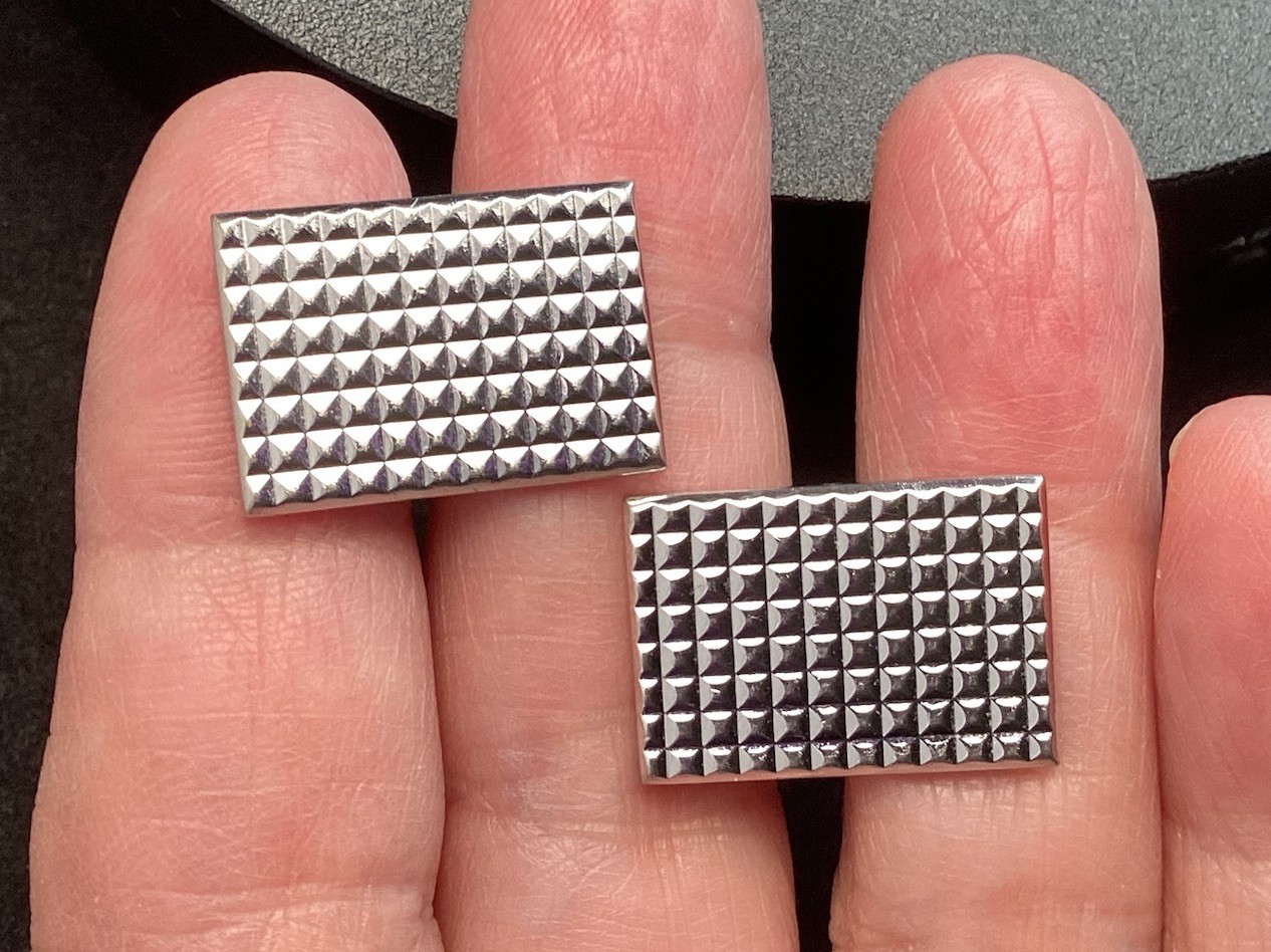 Rectangular Shields Cufflinks Silver Tone Etched … - image 2