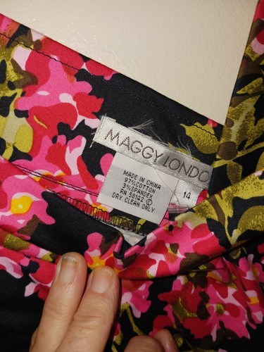 Maggy London NWT Black Pink Retro Floral V-Neckline Cotton Sheath Dress 14 - Picture 5 of 5