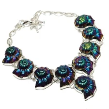 Ammolite Fossil Gemstone Handmade 925 Sterling Silver Jewelry Necklace 18" i823