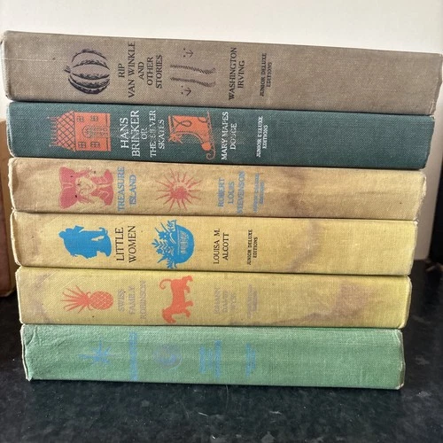 6 x Vintage Junior Deluxe Edition Illustrated Hardback Books Treasure Island Etc