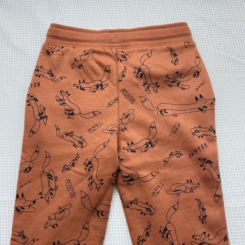 Boys Fleece Pants Size Medium Orange Joggers Elastic Waist Stretch Fox Print - Picture 4 of 7