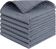 Waffle Weave Microfiber Cleaning Cloth, 6 Pack Highly Absorbent Cleaning Rag for