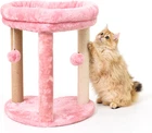 3-in-1 Cat Tree Tower with Soft Bed and Heart-Shaped Scratch Posts, Pink