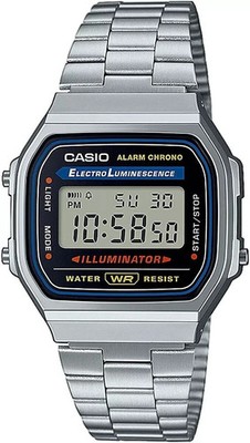 Casio A168WA-1 Vintage Digital Silver Stainless Steel Watch Illuminator