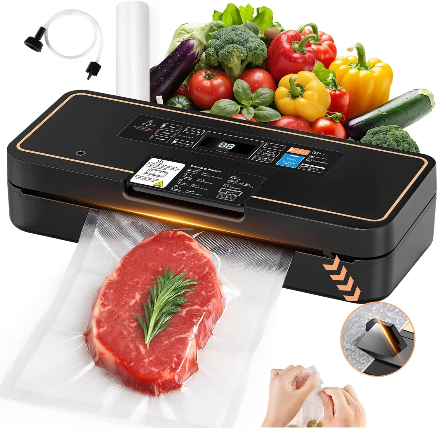 Vacuum Sealer for Food, 95kPa Food Saver Machine, 135W Fast-Sealing with Easy Te