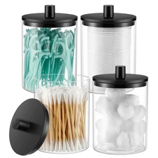 Glass Qtip Holder Dispenser - 10 oz Clear Canister Apothecary Jar, Bathroom V...