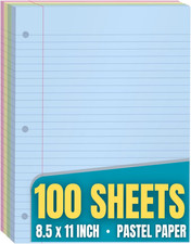 Colored Notebook Paper, 8.5X11 Wide Ruled Lined Loose Leaf Paper, Pastel Colored