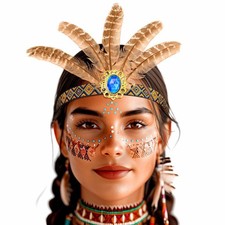Native Indian Headband Feather Headbands Boho Headdress Chief Costume Gypsy F...