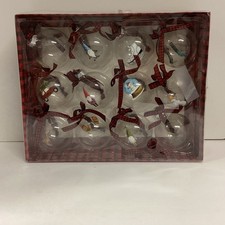 Rae Dunn Set Of 12 Glass Christmas Ornaments In Box Different Design On Each One