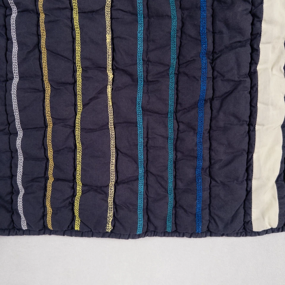 Pottery Barn 青少年枕套 Sham 海军蓝缝制绗缝条纹标准尺寸 — 第 3/4 张图片