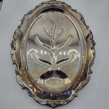 Vintage Lunt V-95 Footed Silverplated Oval Meat Platter Tray With Well 16×12 "