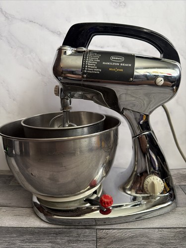 Vintage Hamilton Beach Scovill Chrome 10 Speed Stand Mixer Bowls Model 25 WORKS!