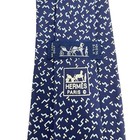 7680 Ta 3.5" (W) x 57" (L) guc Hermes Men's Tie Navy Blue Geometric Satin Silk