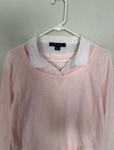 Tommy Hilfiger Women Light Pink Layered Long Sleeve Shirt Size L - Picture 3 of 7
