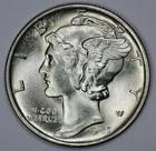 1943-S Mercury 10c Silver Dime Brilliant UNC