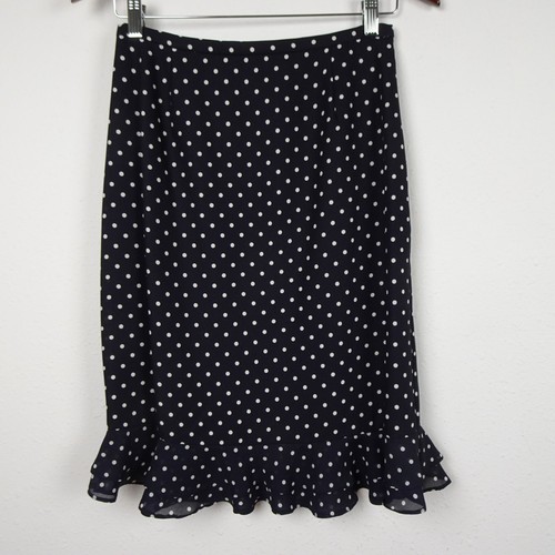 Renee DuMarr Skirt Suit Women's Petite Size 6P Black Polka Dot Ruffle Hem Office - Picture 8 of 10
