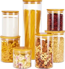 Vtopmart Glass Food Storage Jars, 7 Pack Kitchen Containers Airtight Bamboo Lids