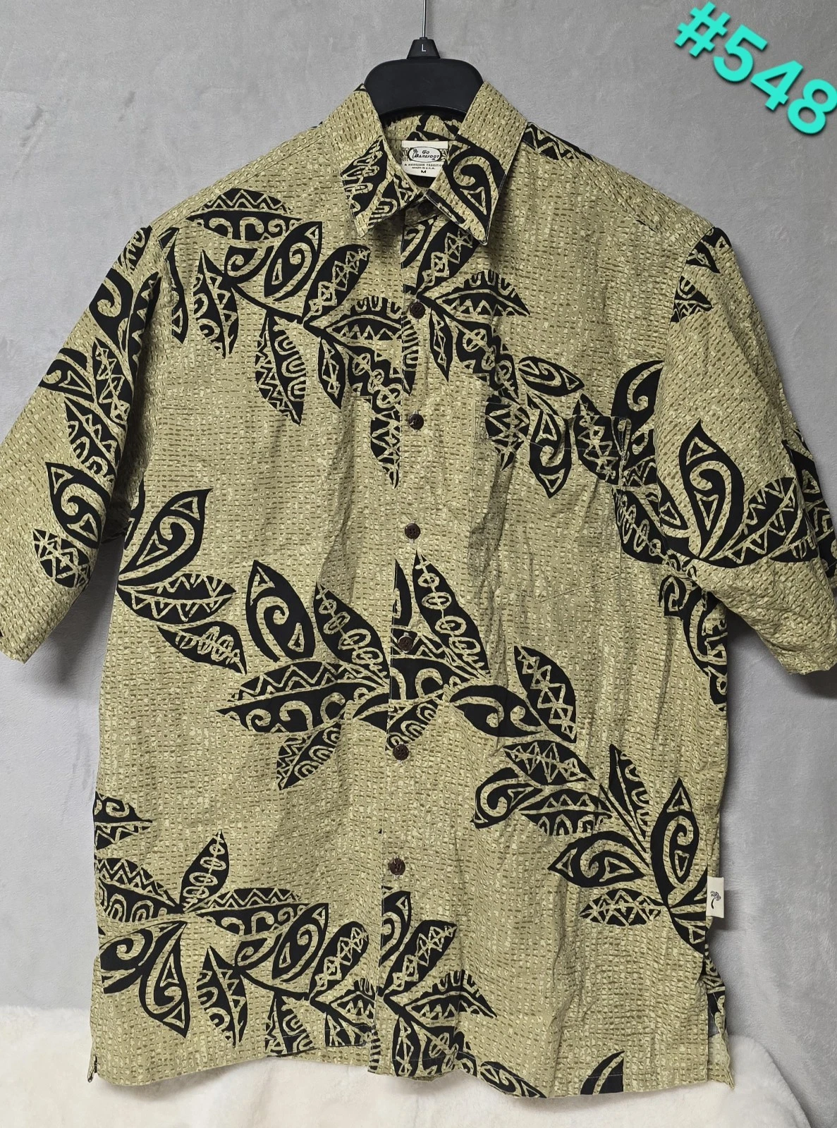 go barefoot hawaiian shirt VTG mens 2XL XXL Short sleeve green Tribal Button Up