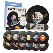 Funny Retro Vinyl Record Coasters, Creative Drink Coasters Set of 12 for V03