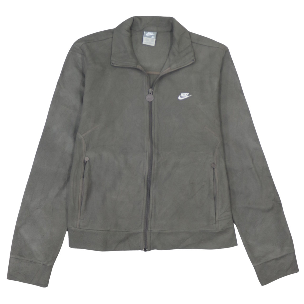 Nike Womens Fleece Jacket Khaki High Neck Full Zip Raglan Sleeves Pockets XL