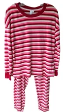 New JoySpun Women's Pink Stripe Long Sleeve Velour Loungewear Pajama Set S