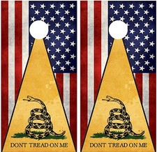 Gadsden American Flag Distressed Cornhole Decal Wrap Wraps