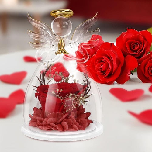 Mothers Day Mom Gifts for Her,Preserved Flowers Rose in Glass Angel Figurines,B - Picture 19 of 24