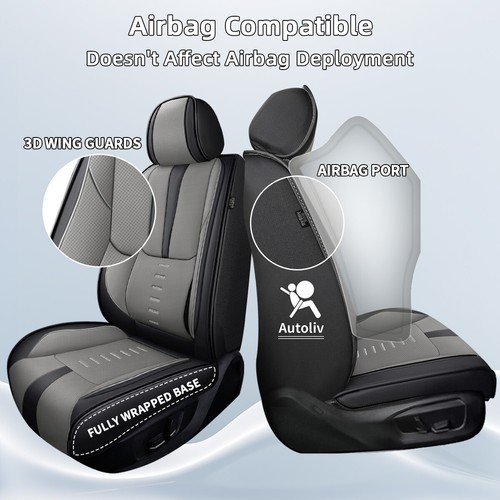 For Volkswagen Taos 2021-2024 Car 5 Seat Covers Cushion Fuax Leather Black+Gray - Picture 6 of 10