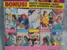 Disney Princess Pkg. Of 10 Briefs Underwear Size 2T/3T W/Potty Chart & Stickers