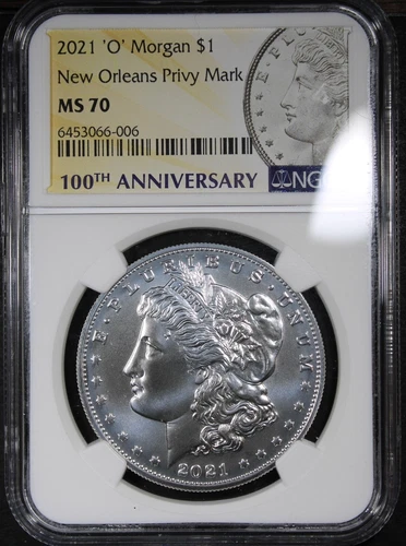 2021-O Morgan Dollar NGC MS70 New Orleans Privy Mark 100th Anniversary Holder