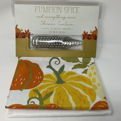 NEW Pumpkin Shower Curtain with Metal Hooks 72" x 72" Thanksgiving Autumn Fall