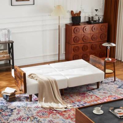 Sofa Bed with Adjustable Backrest Cotton Fabric Cushion Couch Sleeping Sofa MH8