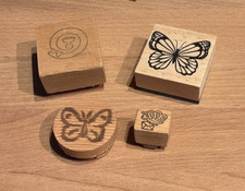 4 Holz - Stempel, Set, u.a. Schmetterlinge,   Embossing, Karten, basteln