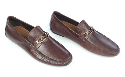 Aldo Men's 11 Loafers Chain Bit Slip On Leather Shoes Cognac Brown