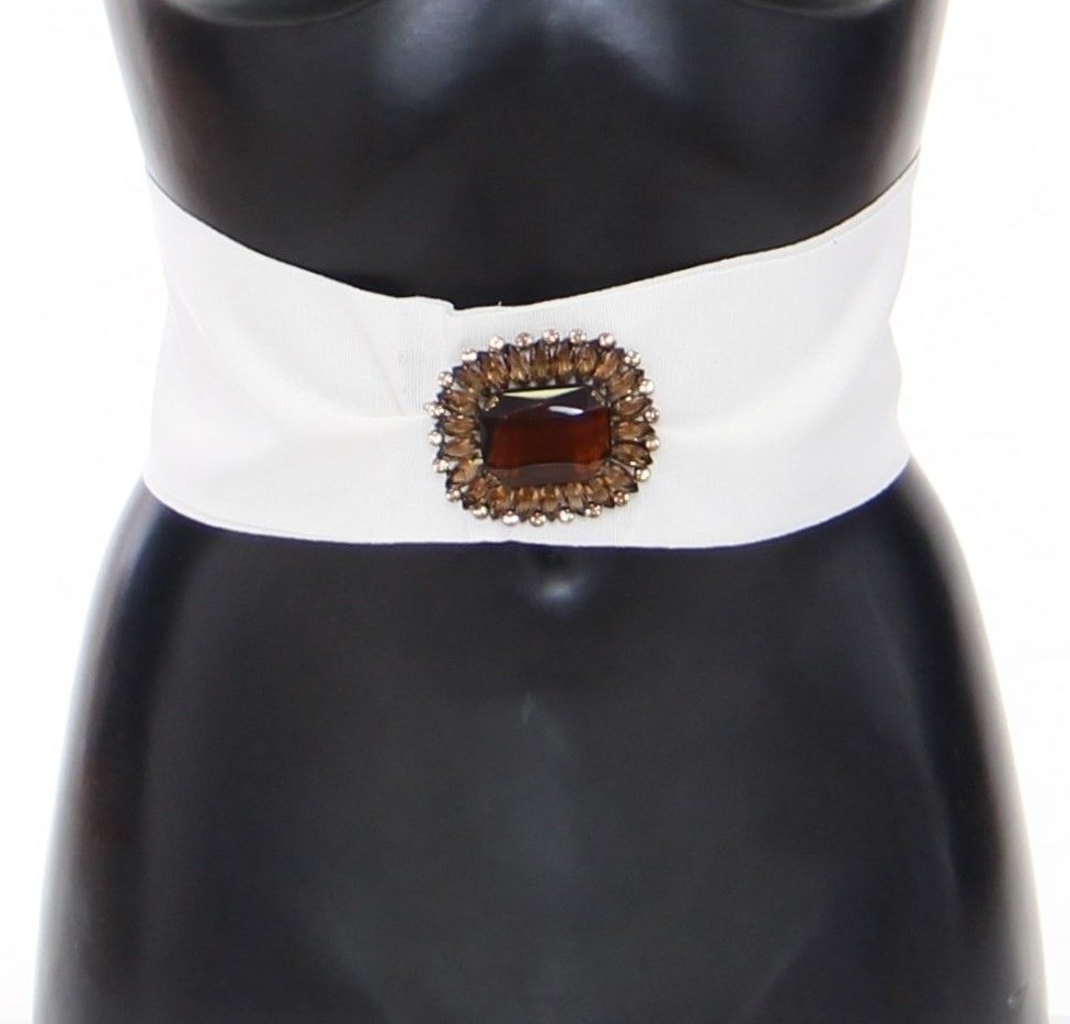 DOLCE GABBANA White Crystal Brass Wide Waist Runway Belt IT44