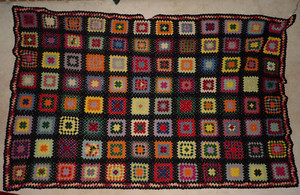 Vintage Granny Square Afghan Blanket Throw Hand Crocheted Multicolor 72x48